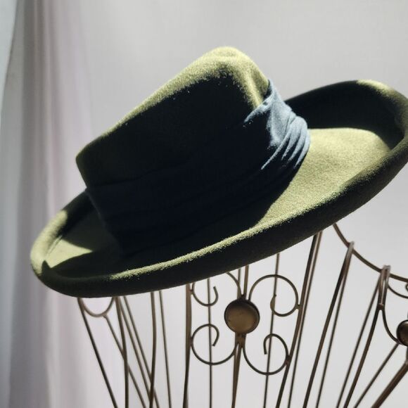 Wool Bollman Vintage Hunter Green Hat With Black Band - Picture 1 of 8